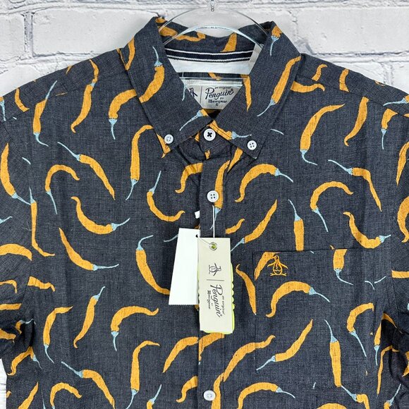 Original Penguin Men's WVN Short Sleeve Peppers Button Down Shirt, Size S, Blue - Picture 5 of 11